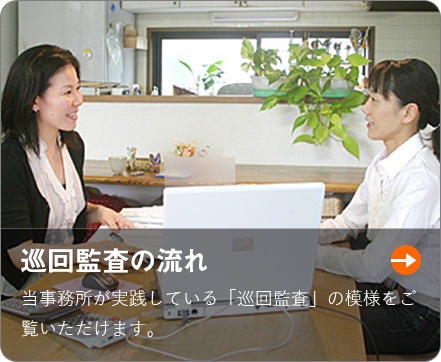 巡回監査の流れ （巡回監査とは）当事務所が実践している「巡回監査」の模様をご覧いただけます。
